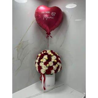 Rosas Rojas y Blancas con chocolates y Globo