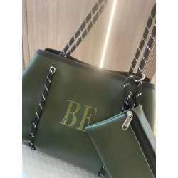 Cartera Mini color Verde Olivo en ECOcuero con portacosméticos