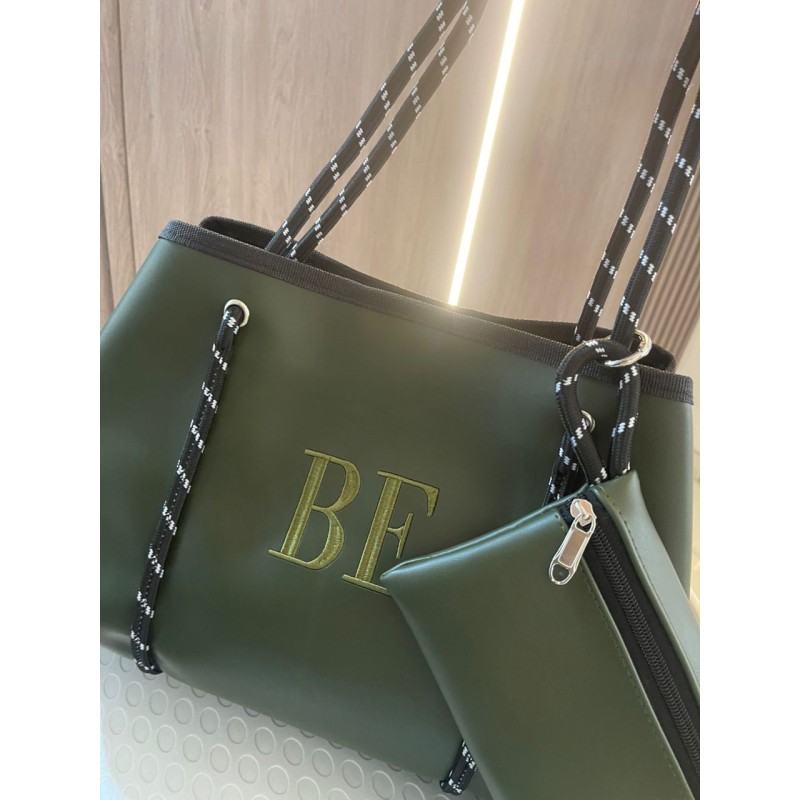 Cartera Mini color Verde Olivo en ECOcuero con portacosméticos