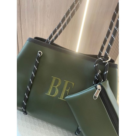 Cartera Mini color Verde Olivo en ECOcuero con portacosméticos
