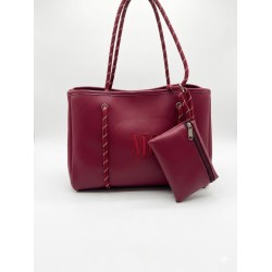 Cartera Standard Vino tinto en ECOcuero con portacosméticos